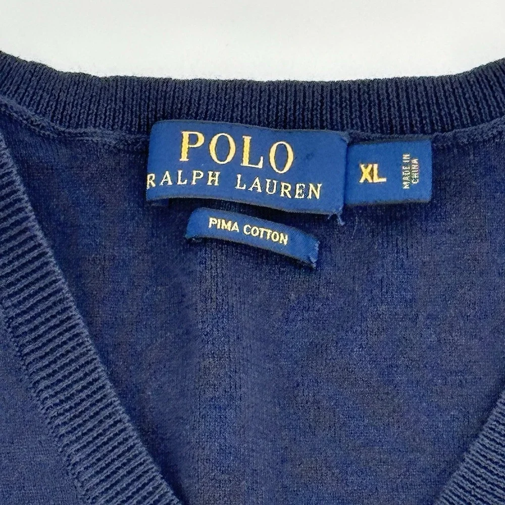 Polo Ralph Lauren Men's Sweater‎ Vest XL Blue Knit 100% Pima Cotton Golf Preppy